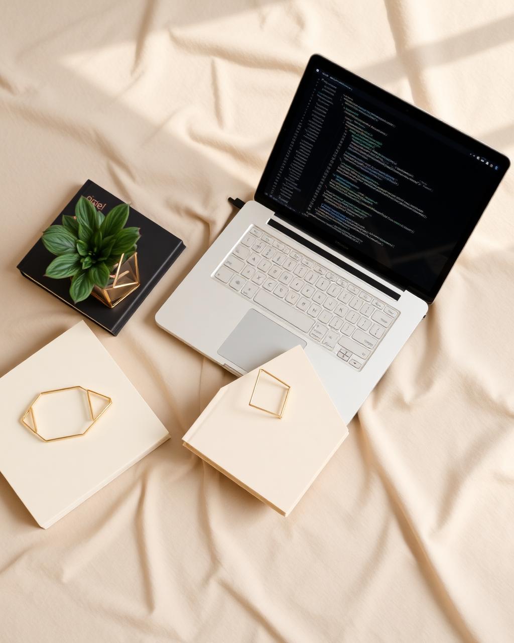 Beautifully styled laptop and books